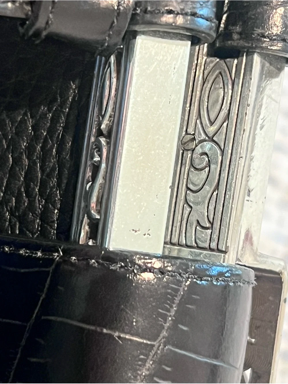 Brighton Black Leather Croc Embossed Handbag